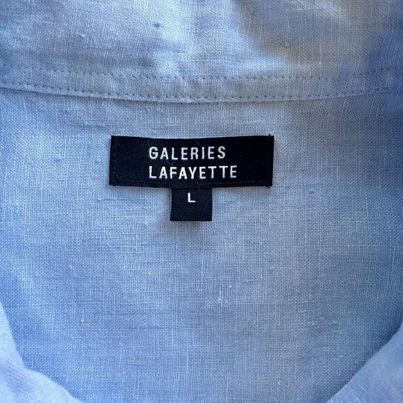 Galeries Lafayette 100% Linen Shirt Size L Light Blue Short Sleeve Summer Button - Picture 2 of 7